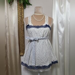♡ Y2K ♡ Hollister Navy Blue Floral Lace Waist Tie Babydoll Tank Top